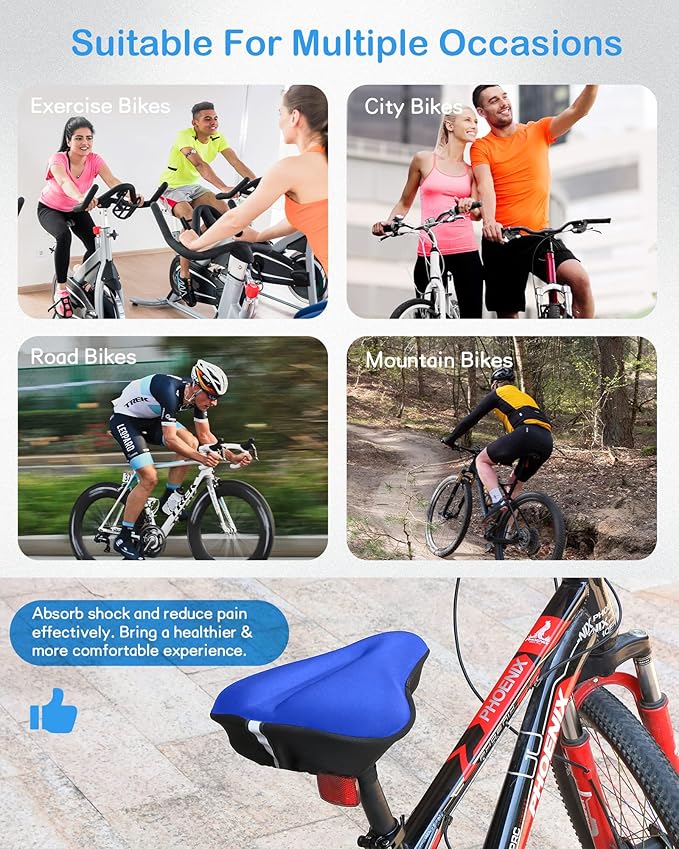 CUNCUI Bike Seat Cushion, Gel Bike Seat Cover, Bicycle Seat Cushion Covers for Women Men Comfort Compatible, Suitable for Outdoor and Indoor (11x10 inch)-Blue