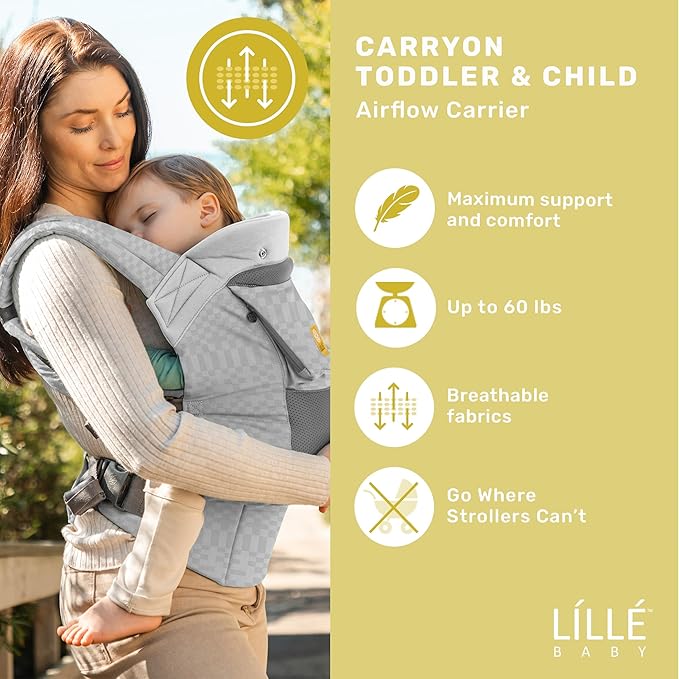 LÍLLÉbaby 3-in-1 Ergonomic CarryOn Airflow DLX Toddler Carrier with Lumbar Support & Breathable Mesh Lining (25-60 lbs), Supportive & Comfortable, Multi-Position Carrying for Hiking & Travel (Quarry)