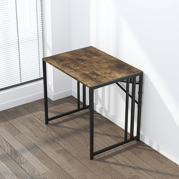 Lutown-Teen 32 inch Small Folding Computer Desk, Writing Gaming Computer Desk for Small Spaces, No Assembly Required Home Office Desk, Rustic Brown