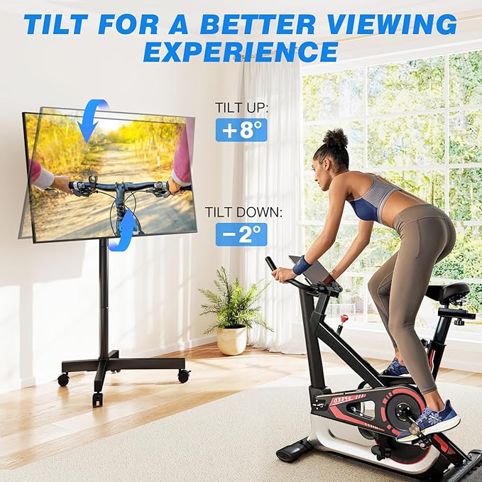 Rfiver Mobile TV Cart Rolling TV Stand for 23-65 Inch Screens, Portable TV Stand on Wheels with Tilt and Height Adjustable, Outdoor TV Mount Stand Holds up to 88 lbs for Home Office MAX VESA 400x400mm