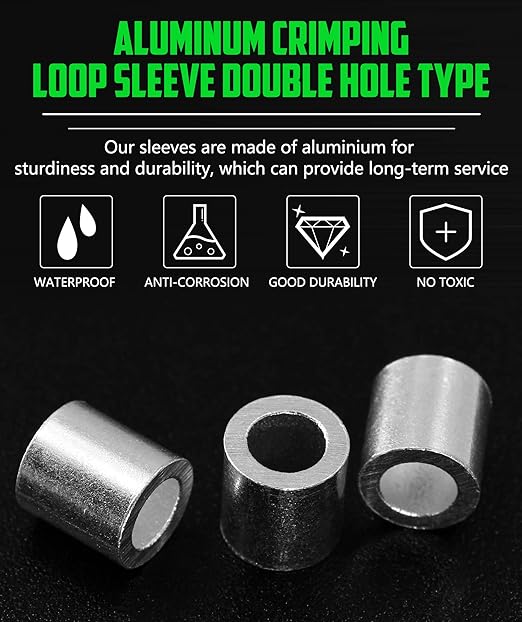 50pcs 3/16 Inch Aluminum Crimping Stop Sleeve for Wire Rope and Cable, Round Hole Type