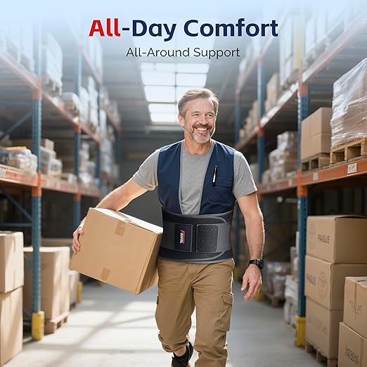 FEATOL Back Brace for Men Lower Back, Lumbar Support Belt- Back Pain, Adjustable Support Straps with Removable Lumbar Pad for Heavy Lifting Work, Black, Plus Size L/XL