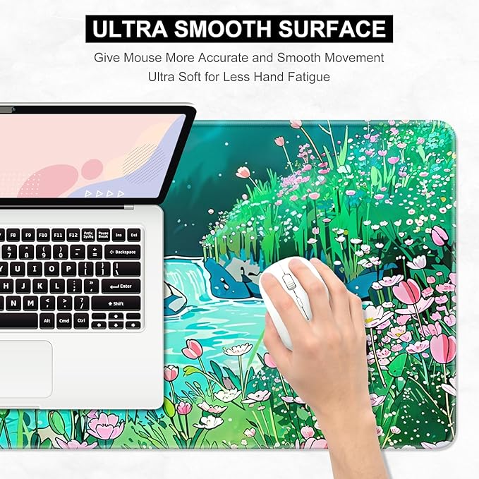Desk Pad, 32" x 16" XXXL Extended Large Gaming Mouse Pad, Desktop Decor Desk Mat, Men Women Office Supplies and Accessories, Cute Anime Mouse Mat for Laptop & Keyboard, Tulip River