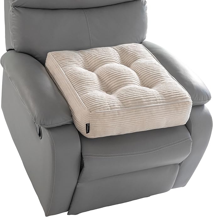 HIGOGOGO Tufted Corduroy Recliner Seat Cushion for Elderly, 20x20x5 Inch Large Square Seat Cushion for Recliner Chair, Floor Pillow, Office Chair, Car, No Pressure on Thighs, Beige
