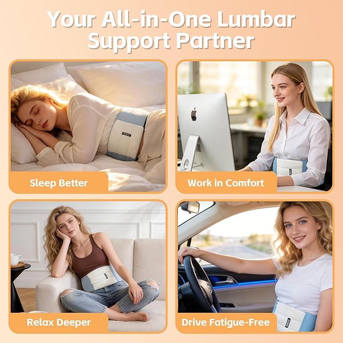 Lumbar Support Pillow for Office Chair & Sleeping, Wrap Around Lower Back Pillow with Breathable Ice Silk Cotton, Provides Comfortable Lower Back Support for Side/Back/Stomach Sleepers