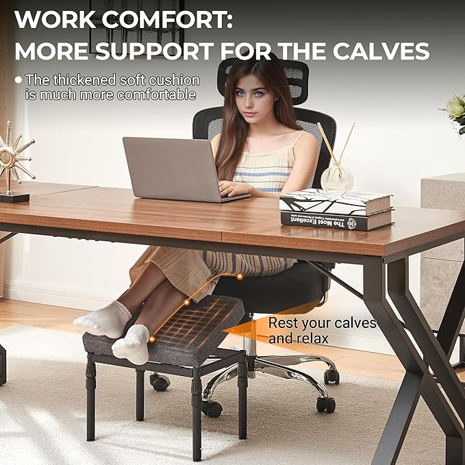 TIOPGHAD Adjustable Ottoman Pouf, 4 Height Position & 60 Degree Tilt Angle Adjustment Footrest Ottomans Footrest Foot Stools Pouffe Footstool for Under Desk for Living Room Home(Carbon Gray)