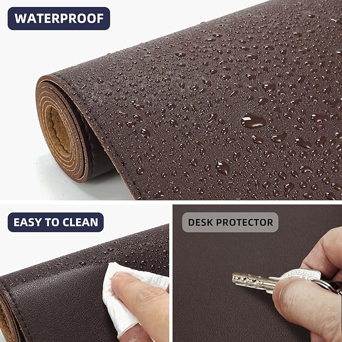 AFIING Cork Desk Mat 47" x 17", Dual-Sided Natural Cork & PU Leather Desk Pad, Non-Slip Waterproof Large Mouse Pad for Office, Home & Gaming (Coffee)