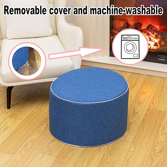 Outdoor Ottoman Outdoor Ottomans for Patio 20x12 Inches Modern Lightweight Foam Stuffed Pouf Outdoor Footstool Footrest Foot Stool Waterproof (Blue)