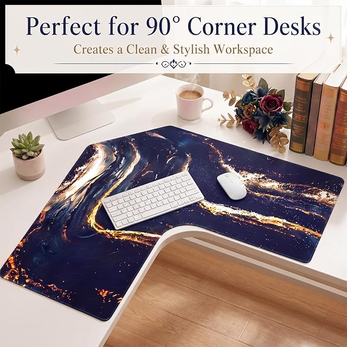 Relaxweex L Shaped Desk Mat for 90° Corner Desks, 26" x 26" Black Waterproof Mouse Pad with 18" Inner Corner, Non-Slip Rubber Desk Protector for Office & Gaming