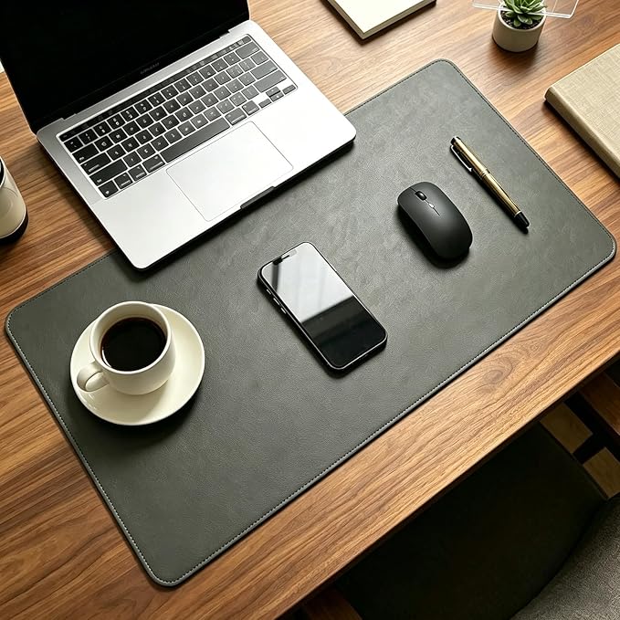Leather Desk Pad Protector, Office Desk Mat, Mouse Pad, Non-Slip PU Leather Desk Blotter, Laptop Desk Pad Desk Accessories for Office and Home (Dark Gray, 14.18'' x 23.64'')