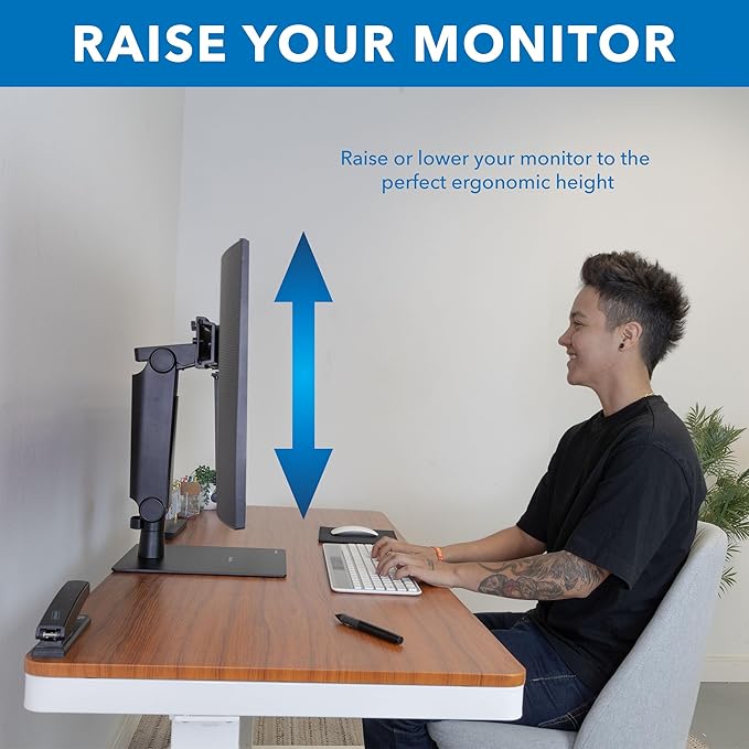 Mount-It! Freestanding Dual Monitor Stand 17" to 32", Height Adjustable, Tension Adjustable Spring Monitor Stand for 2 Screens, Max VESA 100x100, Swivel, Rotation, Instant Height Adjustment, Black