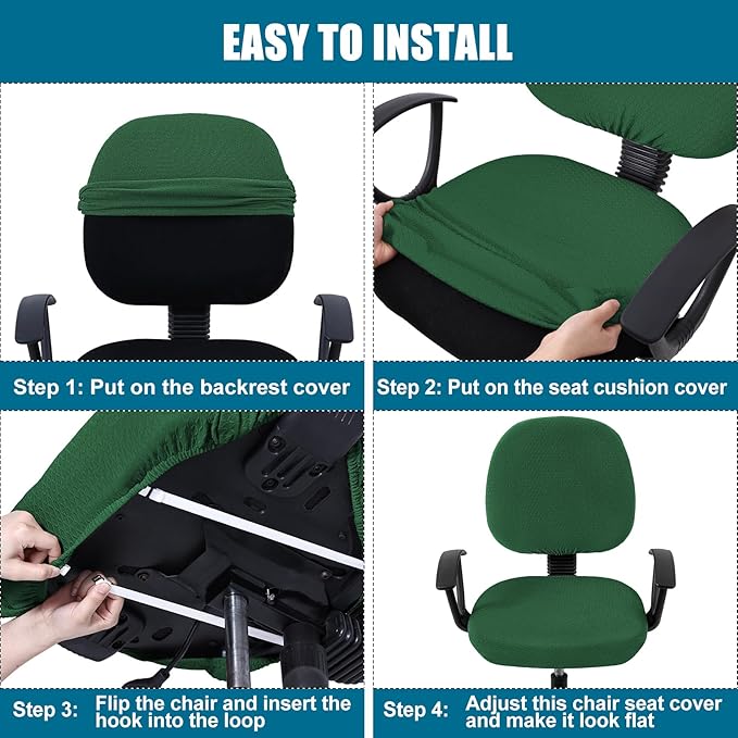 Smiry Stretch Jacquard Office Computer Chair Covers, Removable Washable Universal Desk Rotating Chair Slipcovers Protector, Seat + Backrest Cover, Emerald Green