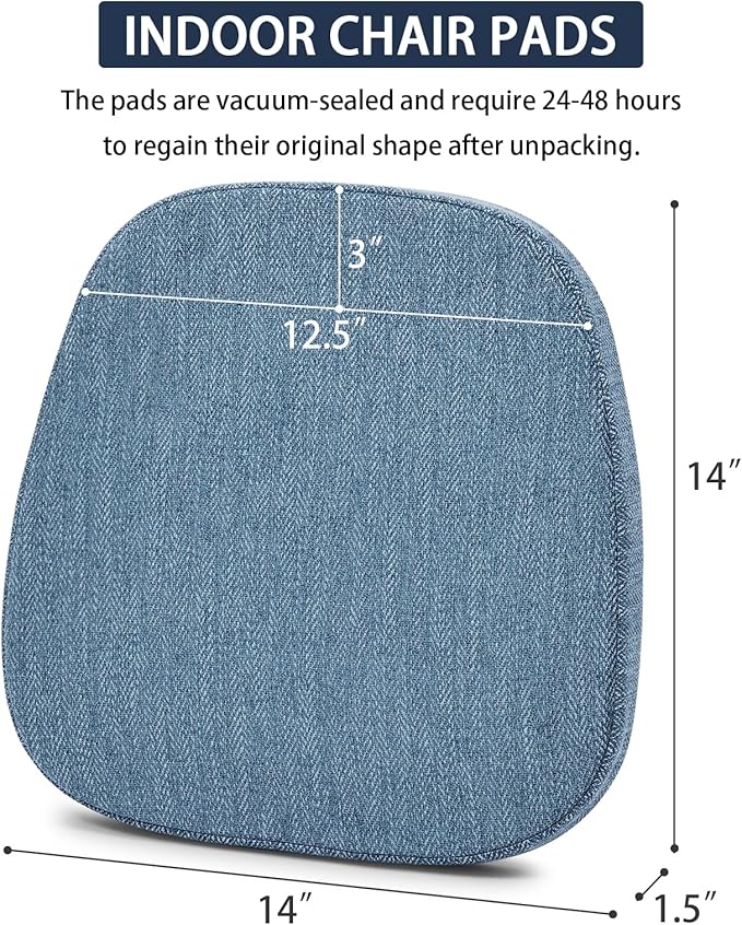 baibu 14x14 Memory Foam Metal Chair Cushions Set of 2, Dual-Layer Design Non-Slip Metal Dining Chair Pads Kitchen Seat Cushion with Machine Washable Cover, 2 Counts, Blue
