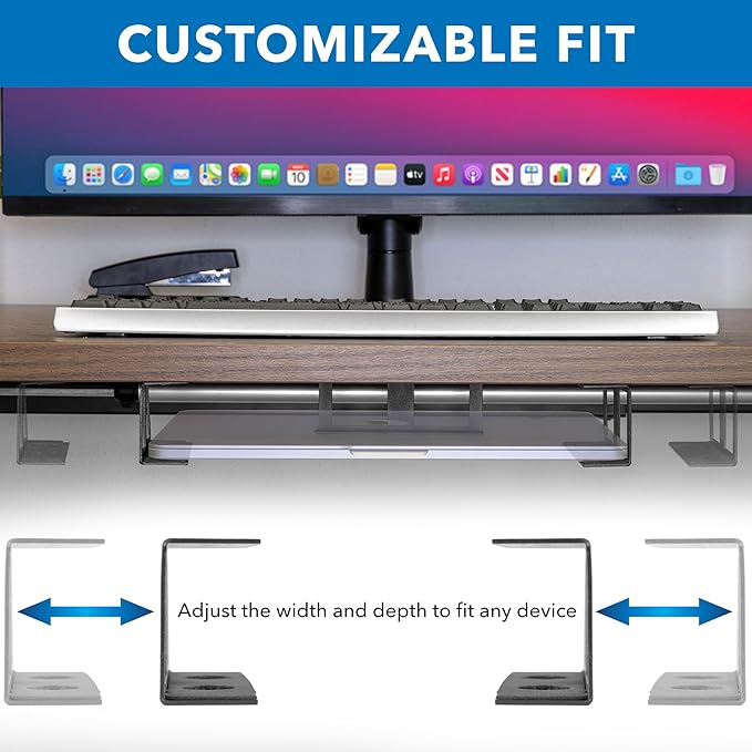 Mount-It! Under Desk Laptop Mount Holder, Laptop Mount for Desk, Space Saver Small Multimedia Device Bracket Underdesk Shelf for Notebook, Mac mini, MacBook, Keyboard, Anti Scratch, Black