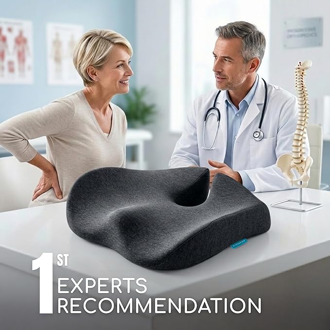 SitCushion Extra Large Memory Foam Seat Cushions for Office Chairs, Pressure Relief Seat Cushion for Tailbone Pain Relief, Sciatica & Back Pain, Ergonomic Office Chair Cushion for Long Sitting (Black)