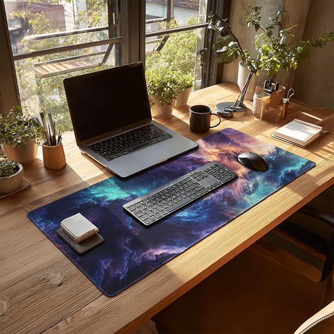 AQQA Large Desk Mat, Double-Sided Reversible Extended Mouse Pad, Galaxy and Starry Night Pattern, Waterproof & Non-Slip Gaming Keyboard Pad, Office & Home Desk Decor,31.5”x15.7”