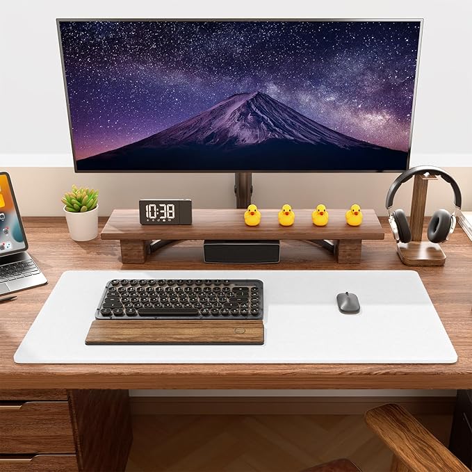 Auhoahsil Felt Desk Mat, Minimalist Large Mouse Pad XL 31.5 x 11.8 in, Desk Matt for Desktop, Keyboard, Laptop, Computer, Office, Work from Home, Gaming, White