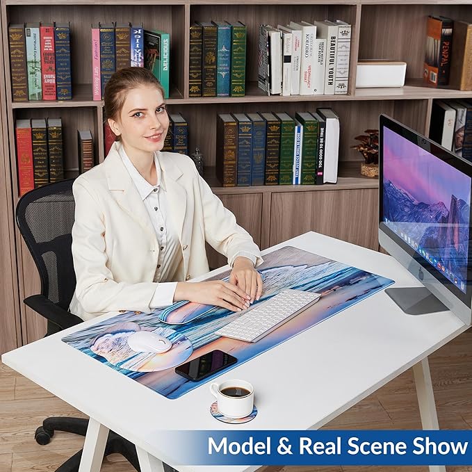 Desk Mat Set + Keyboard and Mouse Pad with Wrist Rest Support,4-in-1 Large Mousepad Computer Mats for Desktop Home & Office-Marble 2