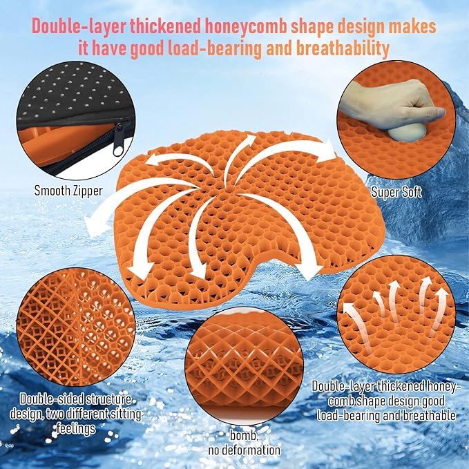 Kayak Seat Cushion, Thicken Anti Slip Waterproof Gel Kayak Seat, Portable Canoe Rowing Rubber Dinghy Pad for Stadium Sit in Kayak Inflatable Fishing Kayak Canoe Kayak Accessories