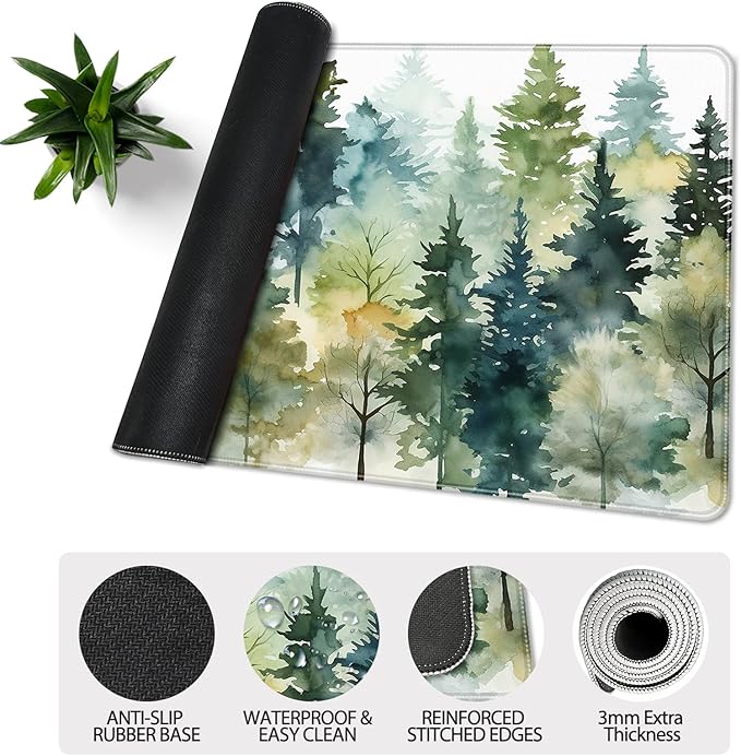 35.4 x 15.7 in, XXL Large Mouse Pad for Desk, Extended Keyboard Mouse Mat for Computer Office, Big Mouse pad with Stitched Edges, Gaming Pc-Watercolor Forest