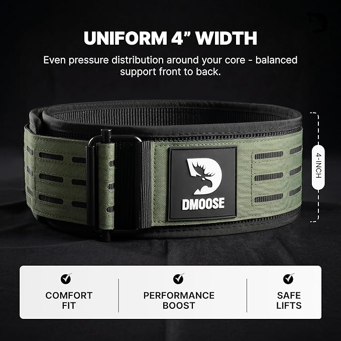 DMoose Weight Lifting Belt - Auto Locking Gym Belt for Olympic Training, WOD, Cross Training for Men and Women - 4" Nylon Workout belt with Adjustable Buckle - Provides Lumbar Support and Stability