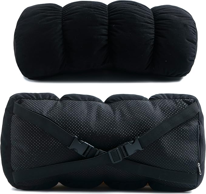 ALIBO Half Moon Rould Roll Fluffy Big Neck Pillow Recliner/Office Chair D Shaped Bouncy Lumbar Pillow with Adjustable Filling Back Pain Relief Lumbar Support Nonslip Soft Leg Lift Cushion