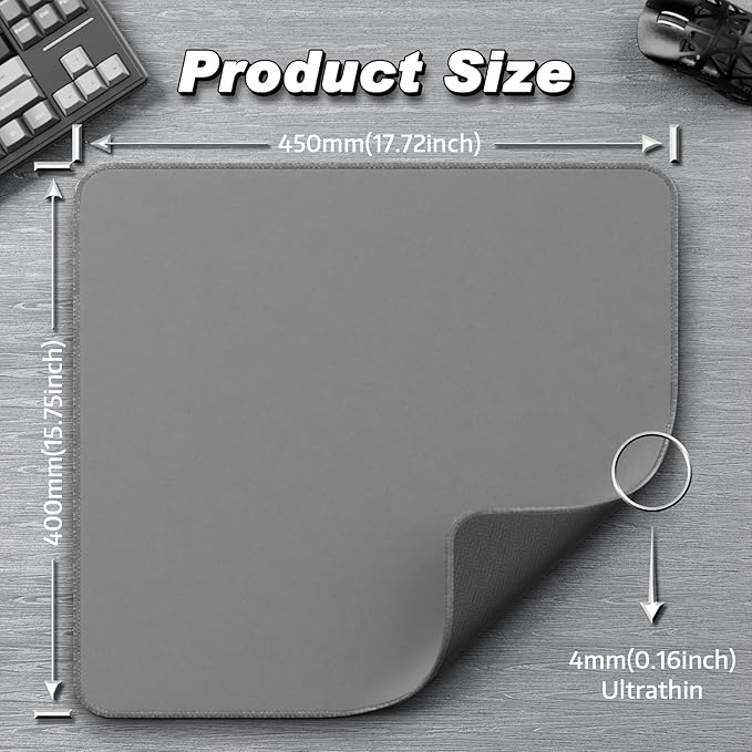 ATTACK SHARK CM02 Gaming Mouse Pad for Esports Speed Large Mouse mats for Desk Waterproof Surface Stitched Edges and Anti-Slip Rubber Base Size L Laminate 17.72” x 15.75” x 0.16” Light Grey