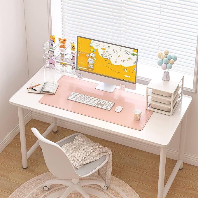 DAWNTREES Desk Mat for Desktop,PU Leather Desk Pad Protector,Non Slip, Large Mouse Pad and Keyboard Mat, Waterproof Writing Pad for Office and Home (Pink)