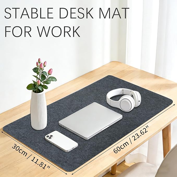 Felt Desk Mat,Large Mouse Pad Desk Mat for Office & Home,Non-Slip Desk Blotter,Felt Desktop Mat for Laptop,Computer,Writing 23.6"x11.8" Dark Gray