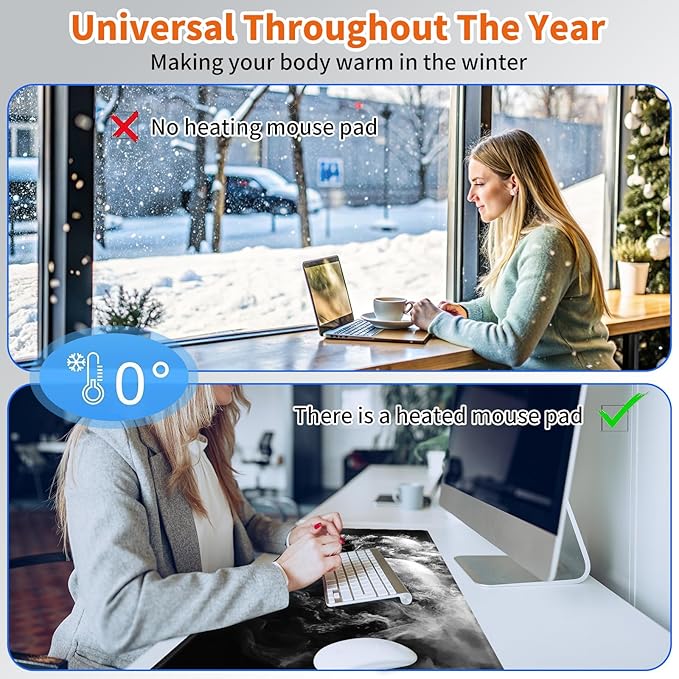 Heated Mouse Pad,Warm Desk Pad with 3 Levels Heating & 3 Hours Auto Shut-Off, PU Leather Heated Desk Pad Warmer Pad for Home Office - 31.5 x 13 inch,Smoke Skull