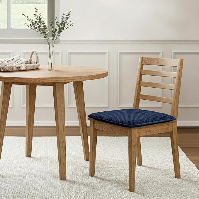 puredown® Chair Cushions for Dining Chairs, Set of 4 Memory Foam Seat Cushions with Non-Slip Backing & Ties, 16" x 16" x 1.5", Comfortable & Supportive Dining Chair Pads for Kitchen, Navy