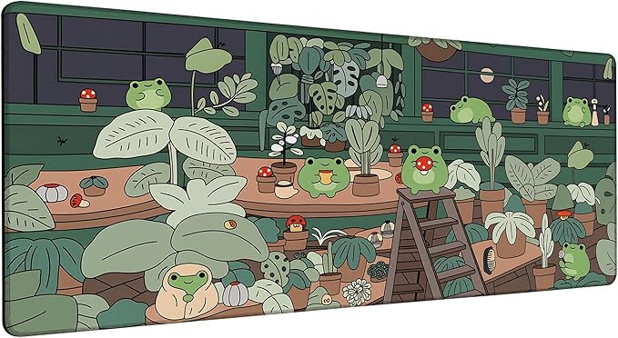 Large Gaming Mouse Pad Cute Frog Desk Mat,Non-Slip Rubber Base Stitched Edges,Extended Mousepad for PC,Laptop,Office,Home Decor(31.5 x 11.8 Inch)