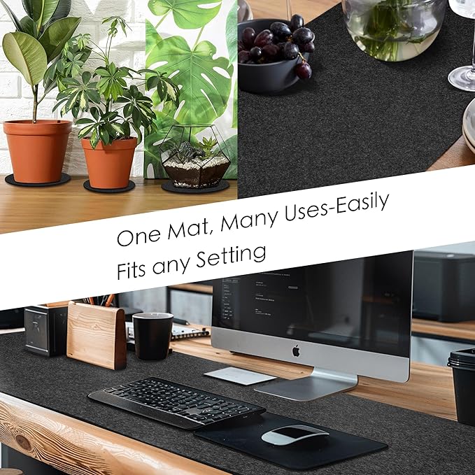 59’’x15.75” Large Felt Desk Mat, Computer Mat for Desk, Non-Slip Mouse Pad, Office Supplies Desk Protector, Desk Accessories for Home and Office (Dark Gray)