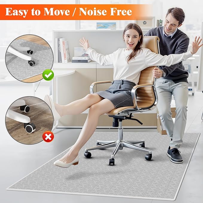 KMAT Office Chair Mat, 45x53in Heavy Duty Hardwood/Tile Floor Protector, Computer Desk Mat for Rolling Chairs, Work, Study, Office, White