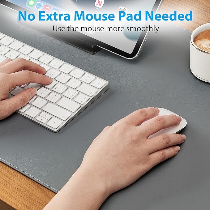 Large Leather Mouse Pad for Desk, 30.3" x 14.4" Desk Mat, Non-Slip Pu Leather Office Home Desk Mat, Waterproof Desk Pad for Keyboard and Mouse, Laptop, Writing, Desk Accessories (Light Grey)