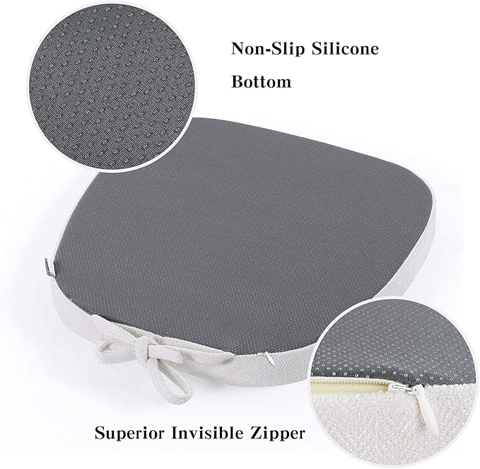 baibu 14x14 Memory Foam Metal Chair Cushions Set of 2, Dual-Layer Design Non-Slip Metal Dining Chair Pads Kitchen Seat Cushion with Machine Washable Cover, 2 Counts, White