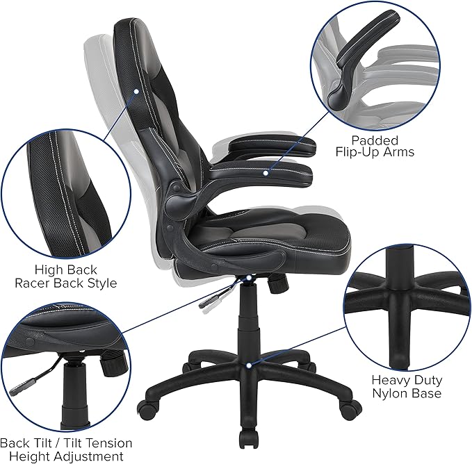 EMMA + OLIVER Black/Gaming Desk Bundle - Cup & Headphone Holders/Mouse Pad Top
