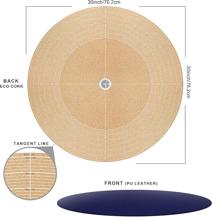 CENNBIE 30 Inches Round Table Cover Protector - Cork & Leather Table Mat - Suitable as Side Dining Coffee Table Pad - Can Be Cut to Fit (18"-30", Blue)