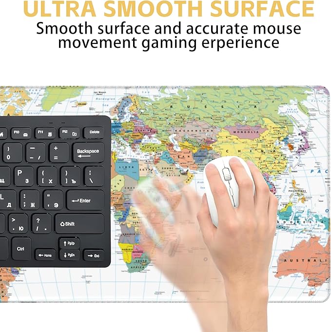 Colored Map Extended Large Gaming Mouse Pad World Map XXL Mousepad Desk Pad Mat for Keyboard and Mouse, Non Slip Rubber Base Mousepad with Stitched Edges for Work Game, 31.5 x 15.8 in