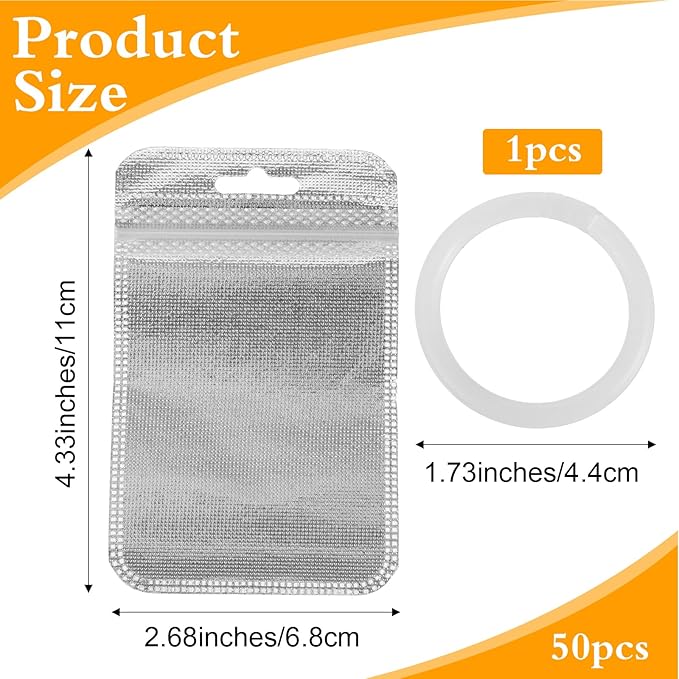 50PCS Diamond Art Bags, 4.3'' x 2.7'' Silver Storage Containers, Beads Storage Bags Reusable Jewerly Pouches for Diamond Art Kit Accessories, Craft Supplies Gem Organizer Painting Container