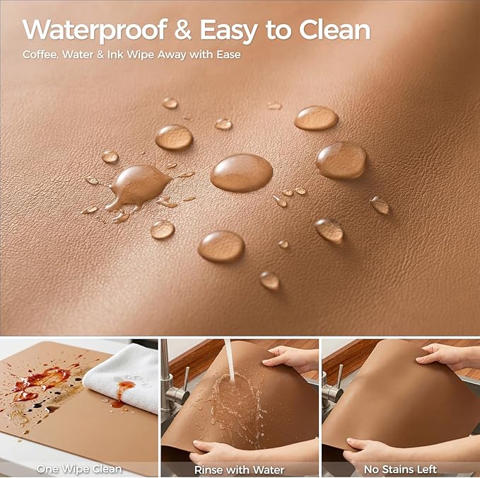1.6mm Thick Leather 24x48 Inch Non-Slip Mat, Waterproof Countertop Protector, Large Office Desk Blotter/Studio Workbench Cover, Caramel Brown