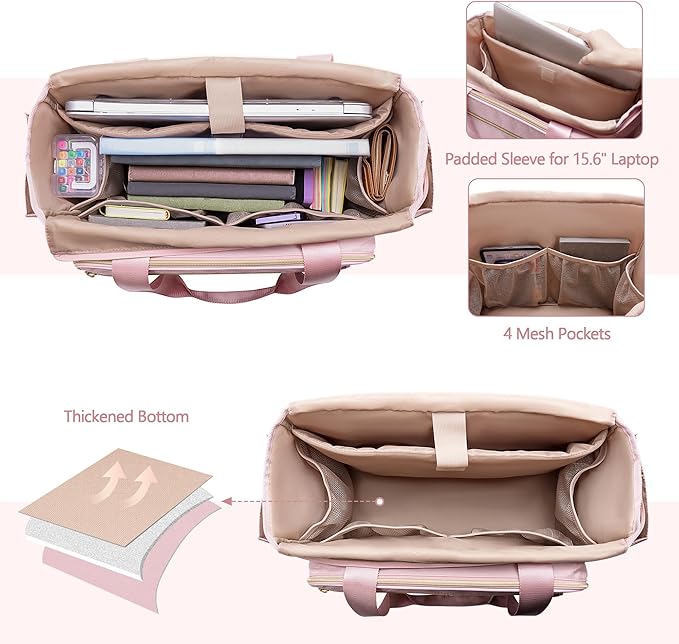 Teacher Tote Bag with Accordion File Organizer Pocket, Large Teacher Work Utility Bag for Women, Pink(Patent Design)