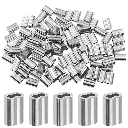 100pcs 1/16 Inch Aluminum Crimping Loop Sleeve for Wire Rope and Cable, Double Hole Type