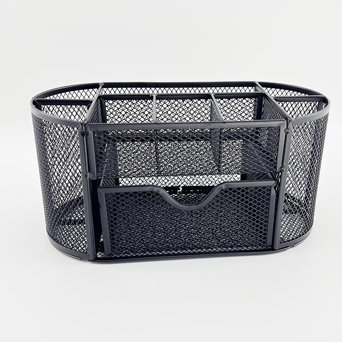 Fengtaiyuan T12, Black Metal Wire Mesh Pencil Holder for Desk, Pencil Cup for Office, Pen Holder for School, Desktop Organizer, Office Storage Box (T12)
