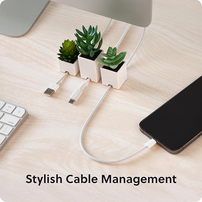 U Brands Succulent Cable Organizer Clips 3 Pack, White ABS Plastic Adhesive Cord Holders, Decorative Desk Cable Management Accessories for Home and Office