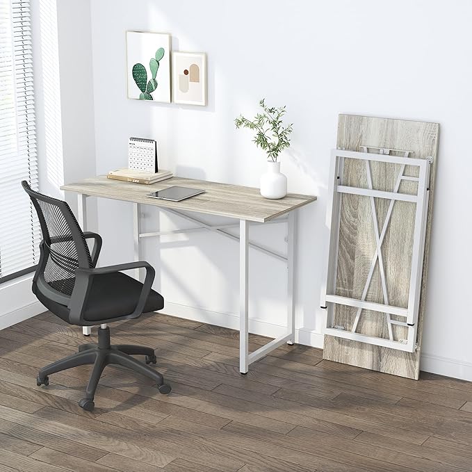 Lutown-Teen Folding Desk 47 inch No Assembly Required Home Office Table, Writing Gaming Computer Camping Desk, Beige