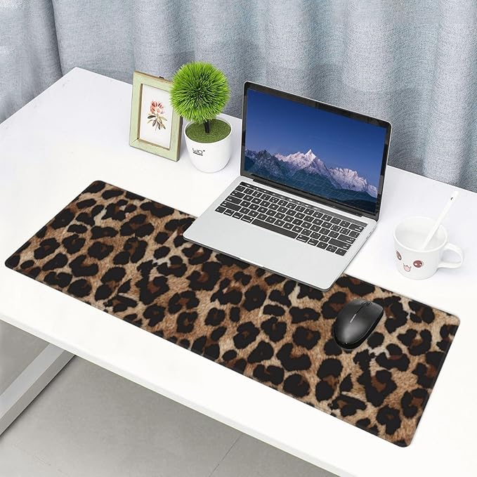 Cheetah Print Large Mouse Pad & Desk Mat Leopard Extended Mousepad with Stitched Edges Non-Slip Rubber Base Laptop Computer Keyboard Pad for Gaming, Office & Home Decor, XL - 31.5" X 11.8"
