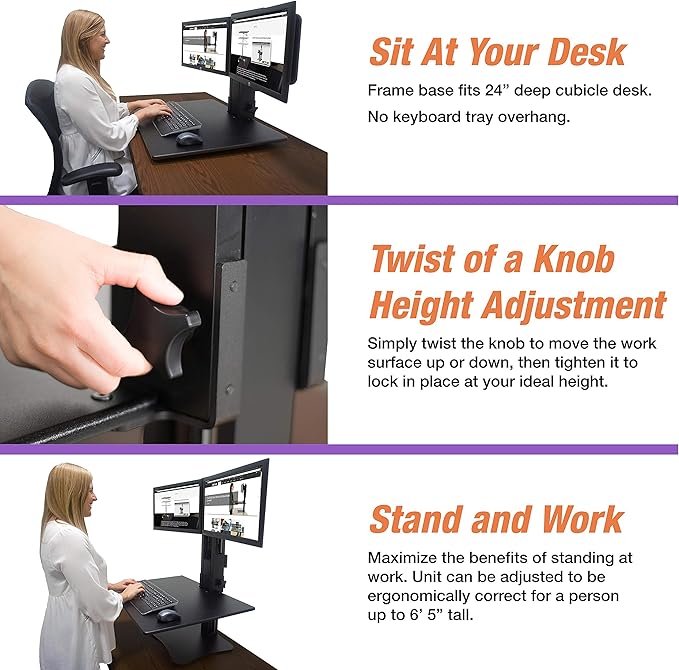 Victor High Rise Collection Dual Monitor Sit-Stand Standing Desk Converter, 28" by 23" by 15.5", Black