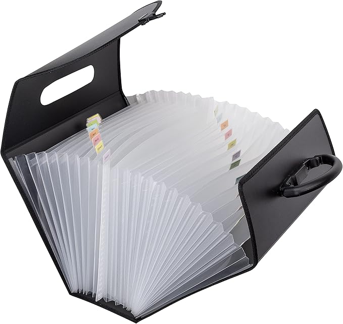 C-Line 21-Pocket Poly Expanding File with Handle, Includes Tabs, Locking Closure, Legal Size, Black (58320), Traditional (Pack of 4)