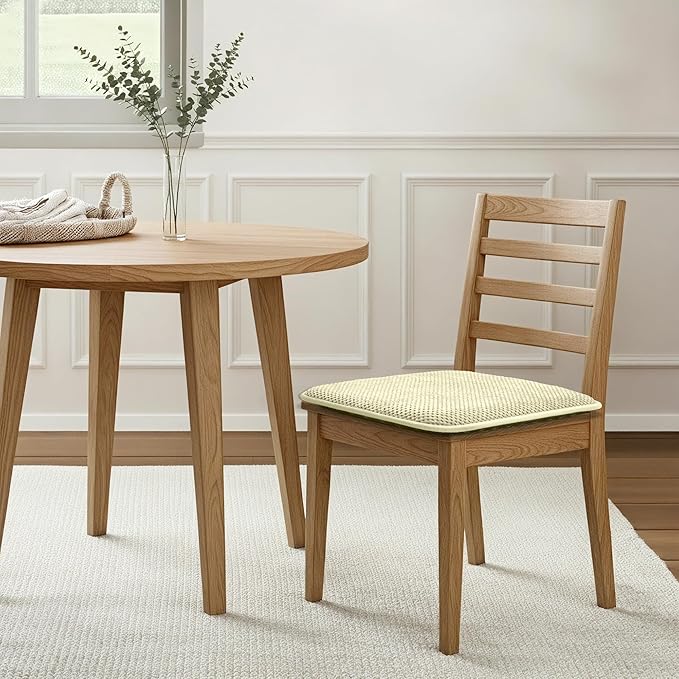 puredown® Chair Cushions for Dining Chairs, Set of 2 Memory Foam Seat Cushions with Non-Slip Backing & Ties, 16" x 16" x 1.5", Comfortable & Supportive Dining Chair Pads for Kitchen, Light Khaki